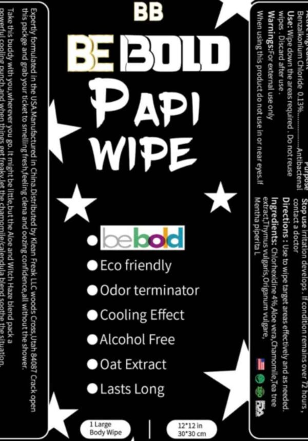 Be Bold Body Papi Man Flushable Wipes – Aloe & Vitamin E Fresh Instant Odor Terminator